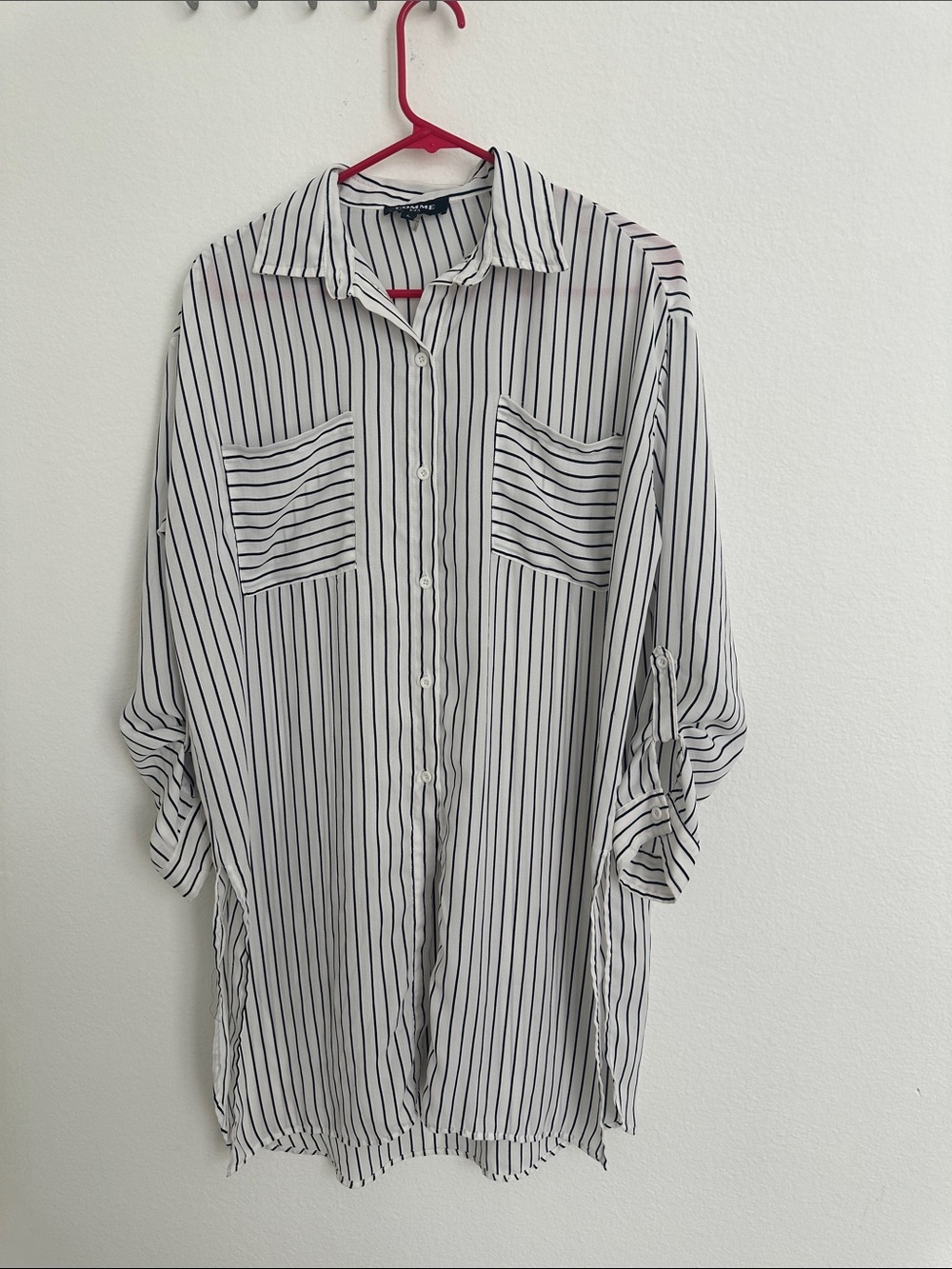 Striped Button-Up Longline Shirt - White/Black